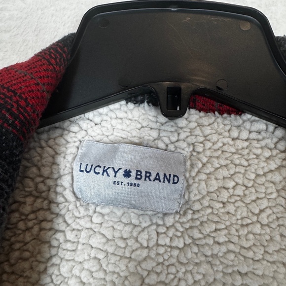 Lucky Brand Shirt Jacket Womens Size Large Red Black Plaid Sherpa Lined Western - Picture 7 of 10